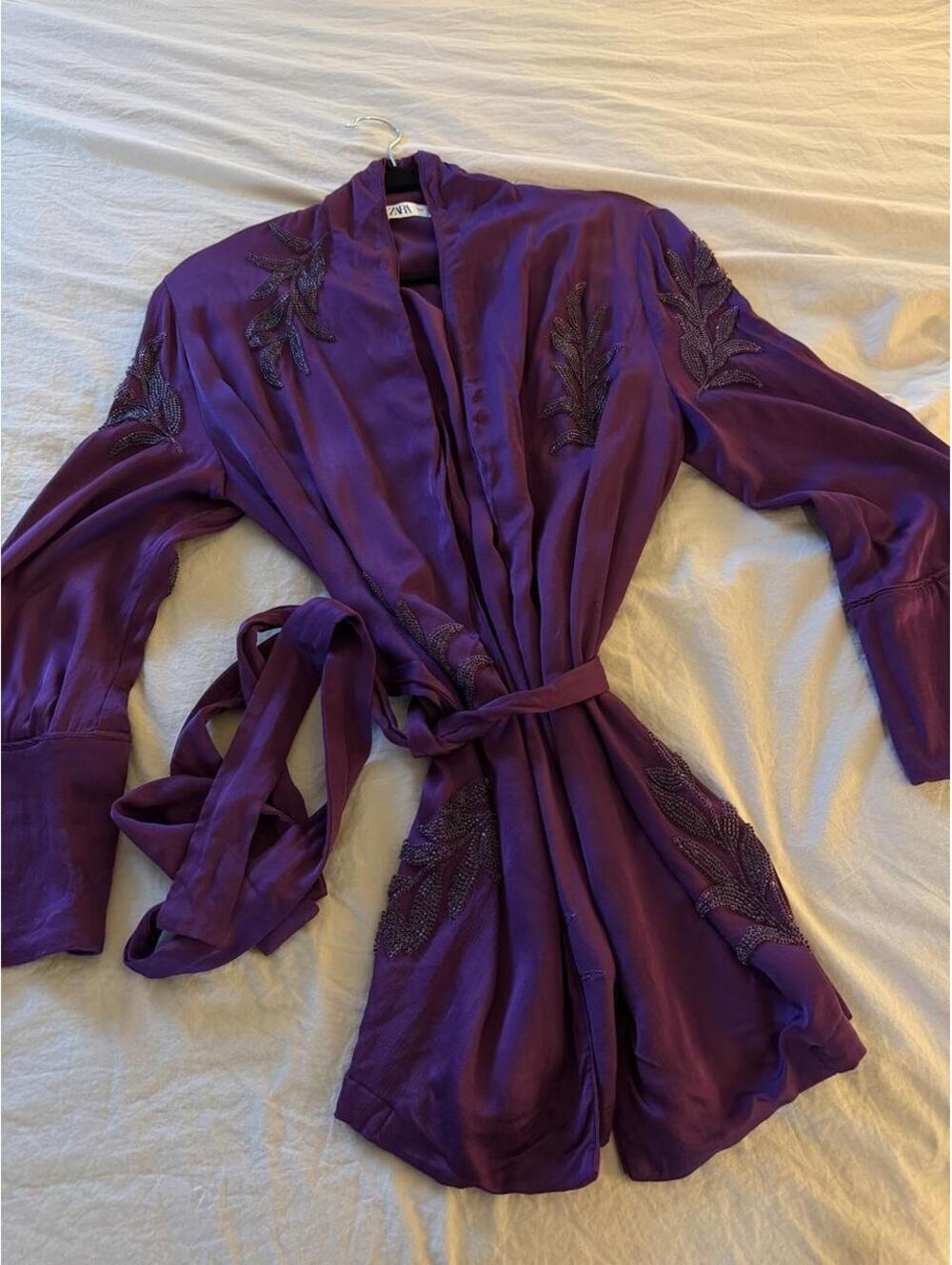 Zara purple robe with leaf embroidery